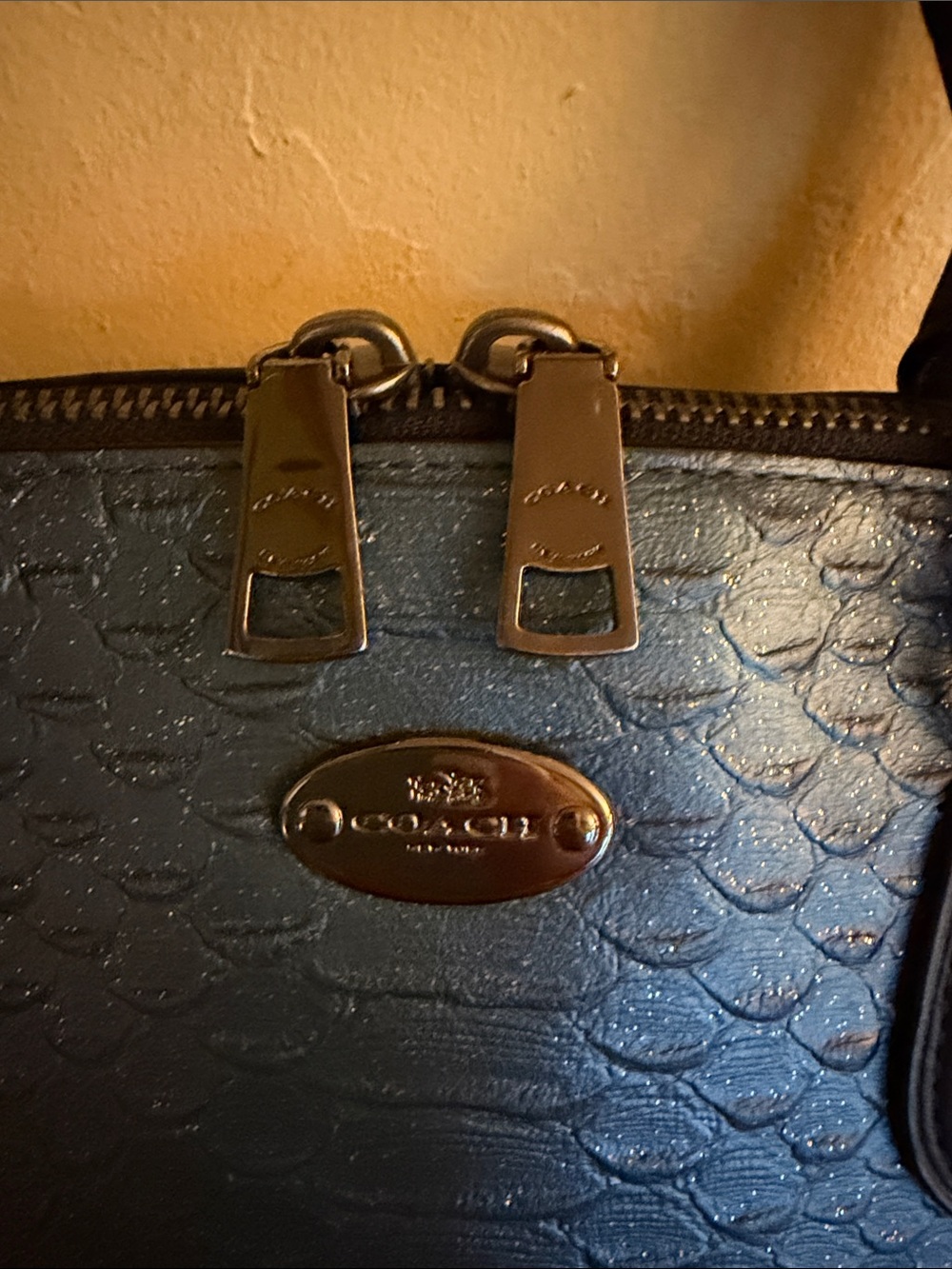 Coach Leather Dome Satchel Handbag - Navy with a hint of silver JS-117 - Picture 2 of 6